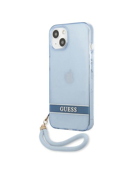 Guess Translucent Strap dėklas iPhone 13 mini - mėlynas Guess Translucent Strap dėklas iPhone 13 mini - mėlynas