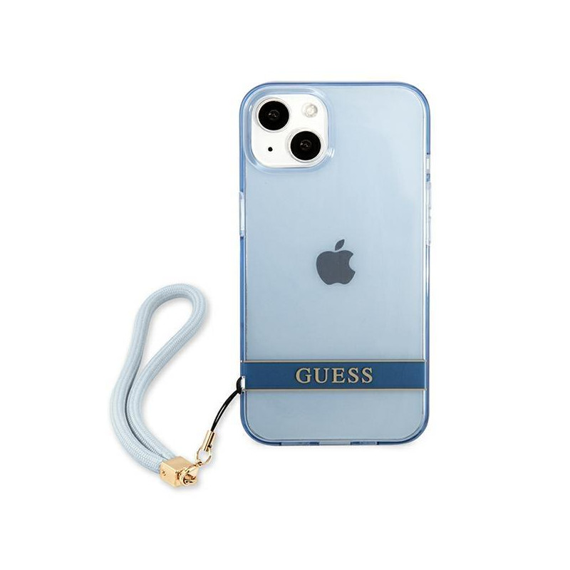 Guess Translucent Strap dėklas iPhone 13 mini - mėlynas