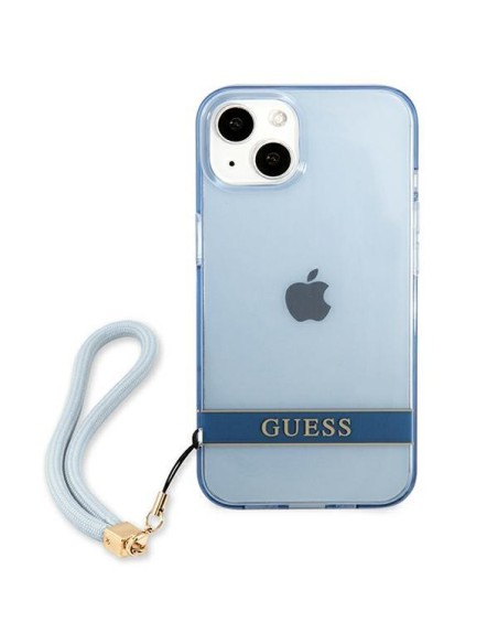 Guess Translucent Strap dėklas iPhone 13 mini - mėlynas Guess Translucent Strap dėklas iPhone 13 mini - mėlynas