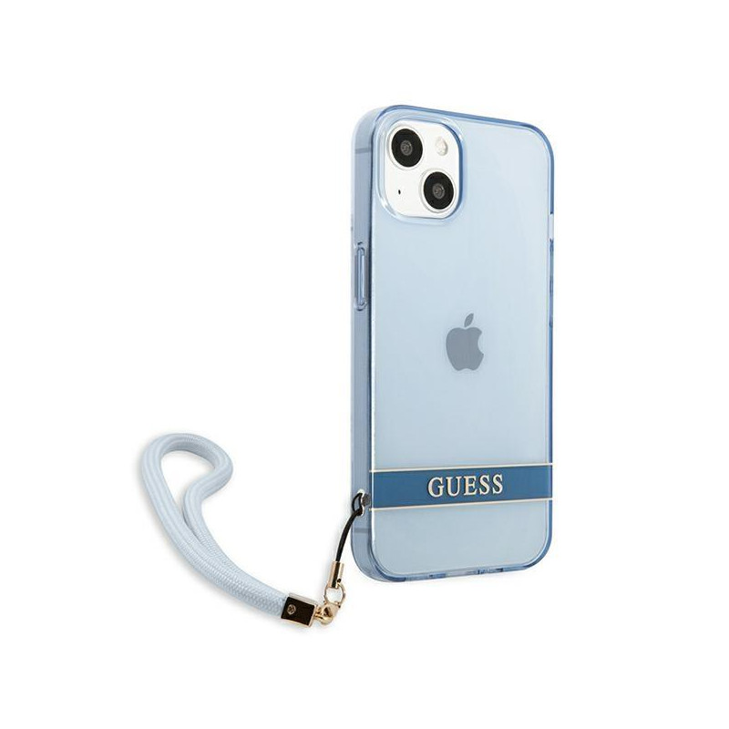 Guess Translucent Strap dėklas iPhone 13 mini - mėlynas
