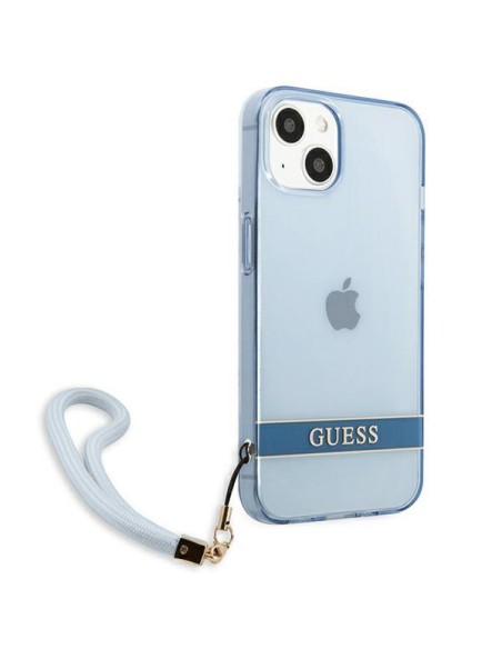 Guess Translucent Strap dėklas iPhone 13 mini - mėlynas Guess Translucent Strap dėklas iPhone 13 mini - mėlynas