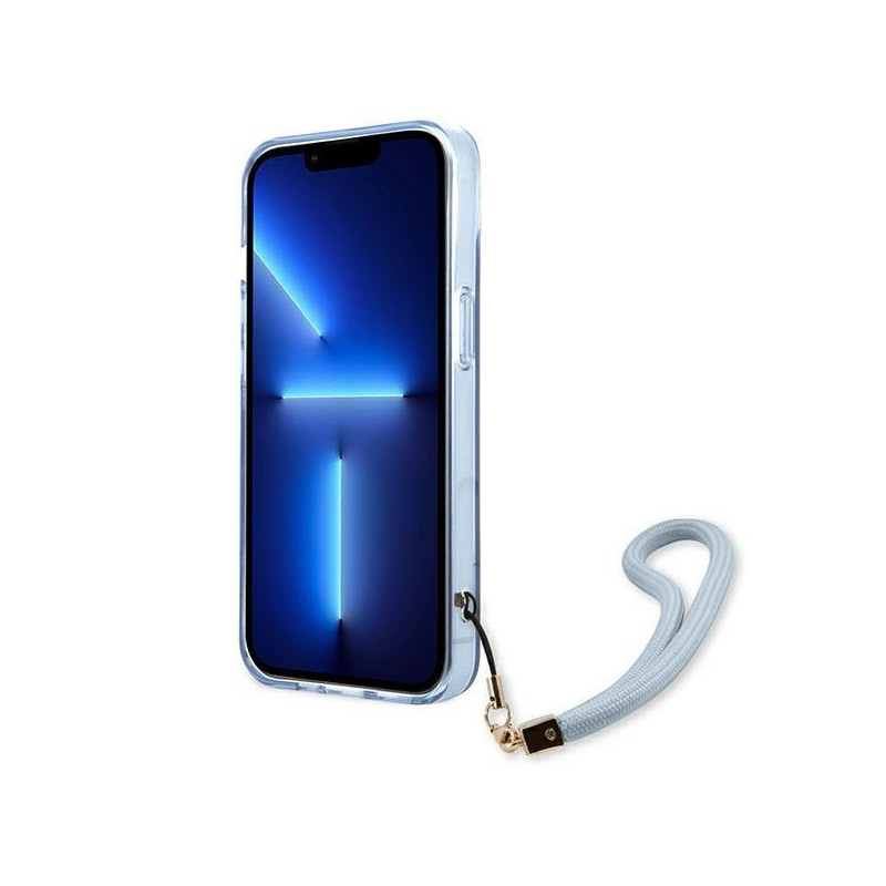 Guess Translucent Strap dėklas iPhone 13 mini - mėlynas