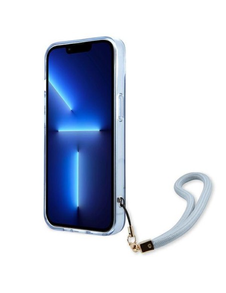 Guess Translucent Strap dėklas iPhone 13 mini - mėlynas Guess Translucent Strap dėklas iPhone 13 mini - mėlynas