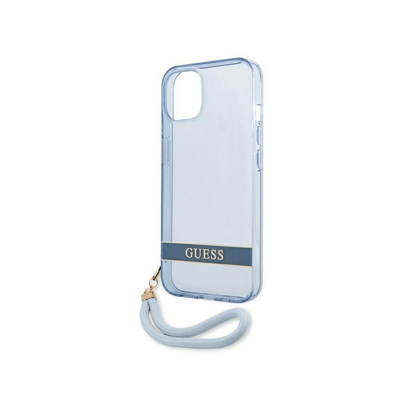 Guess Translucent Strap dėklas iPhone 13 mini - mėlynas