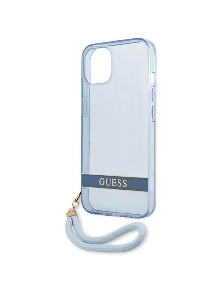 Guess Translucent Strap dėklas iPhone 13 mini - mėlynas Guess Translucent Strap dėklas iPhone 13 mini - mėlynas