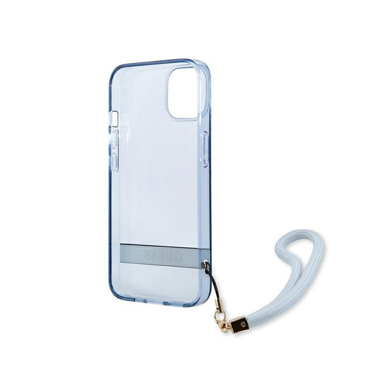 Guess Translucent Strap dėklas iPhone 13 mini - mėlynas