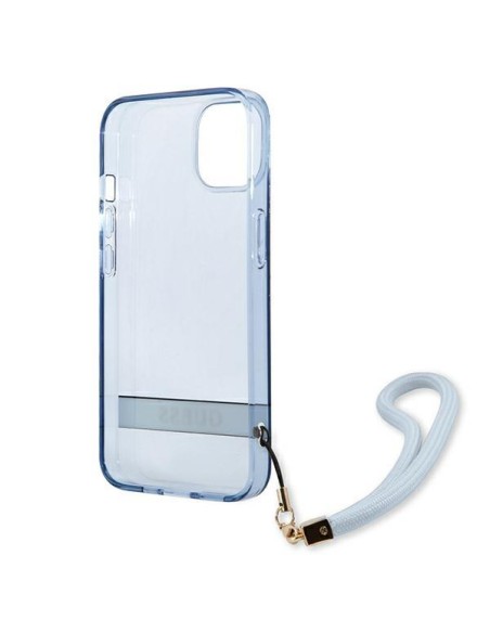 Guess Translucent Strap dėklas iPhone 13 mini - mėlynas Guess Translucent Strap dėklas iPhone 13 mini - mėlynas