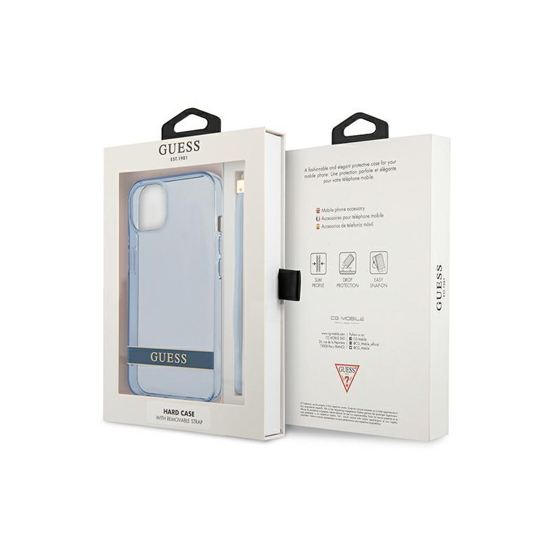 Guess Translucent Strap dėklas iPhone 13 mini - mėlynas