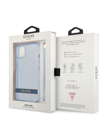 Guess Translucent Strap dėklas iPhone 13 mini - mėlynas Guess Translucent Strap dėklas iPhone 13 mini - mėlynas