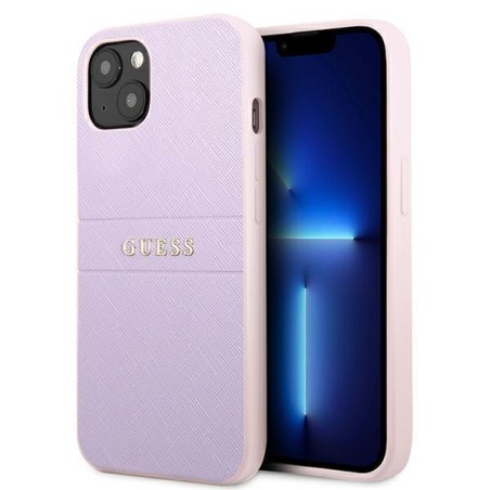 Guess Saffiano Hot Stamp & Metal Logo dėklas, skirtas iPhone 13 mini - violetinė Guess Saffiano Hot Stamp & Metal Logo dėklas, skirtas iPhone 13 mini - violetinė