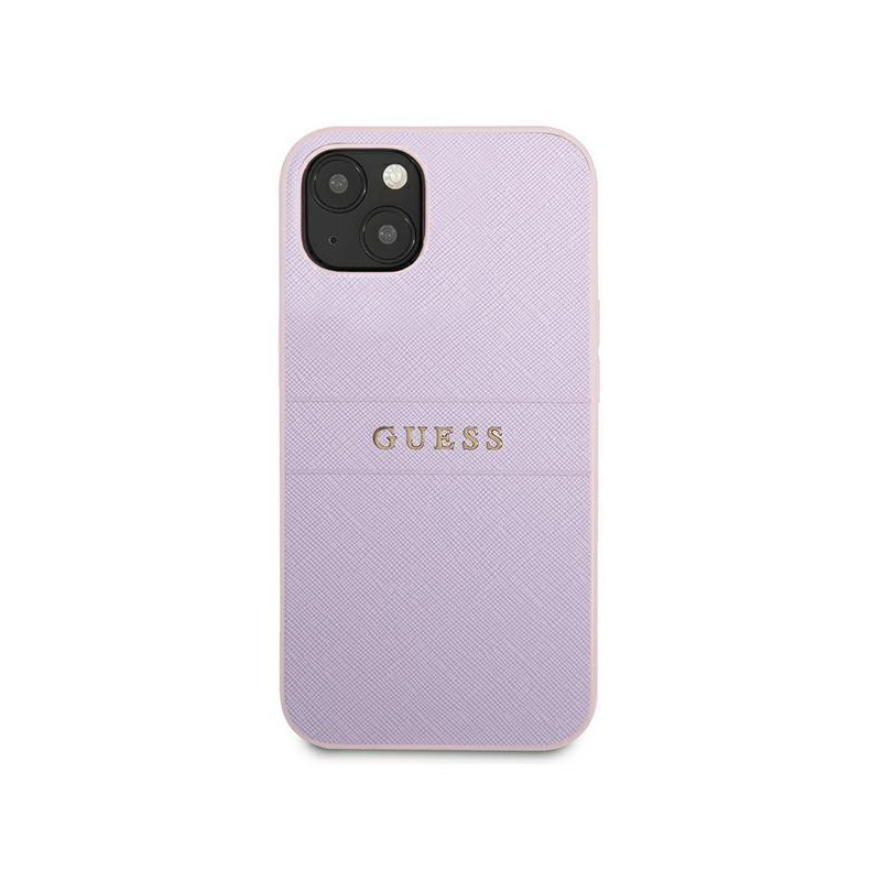 Guess Saffiano Hot Stamp & Metal Logo dėklas, skirtas iPhone 13 mini - violetinė