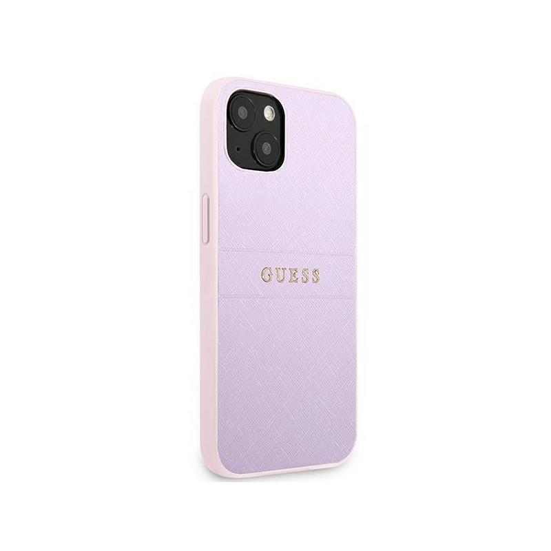 Guess Saffiano Hot Stamp & Metal Logo dėklas, skirtas iPhone 13 mini - violetinė