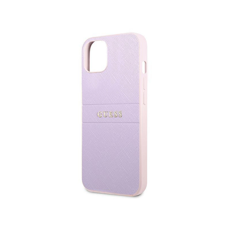 Guess Saffiano Hot Stamp & Metal Logo dėklas, skirtas iPhone 13 mini - violetinė