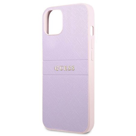 Guess Saffiano Hot Stamp & Metal Logo dėklas, skirtas iPhone 13 mini - violetinė Guess Saffiano Hot Stamp & Metal Logo dėklas, skirtas iPhone 13 mini - violetinė