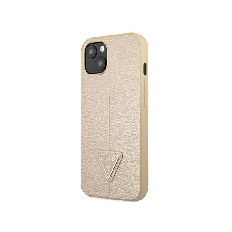Guess Saffiano Triangle Logo dėklas iPhone 13 mini - smėlio spalvos