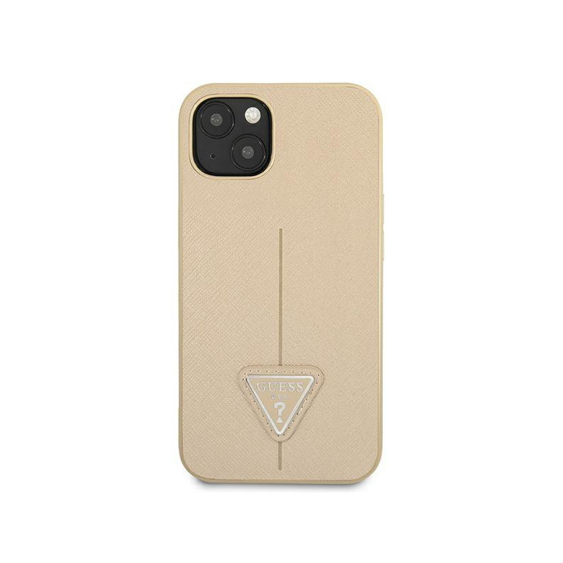 Guess Saffiano Triangle Logo dėklas iPhone 13 mini - smėlio spalvos
