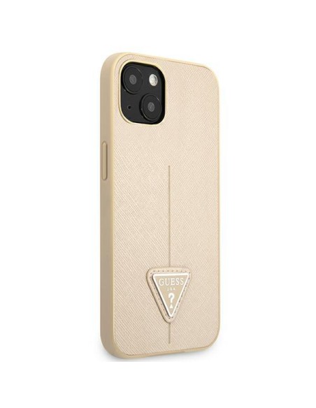 Guess Saffiano Triangle Logo dėklas iPhone 13 mini - smėlio spalvos Guess Saffiano Triangle Logo dėklas iPhone 13 mini - smėlio spalvos