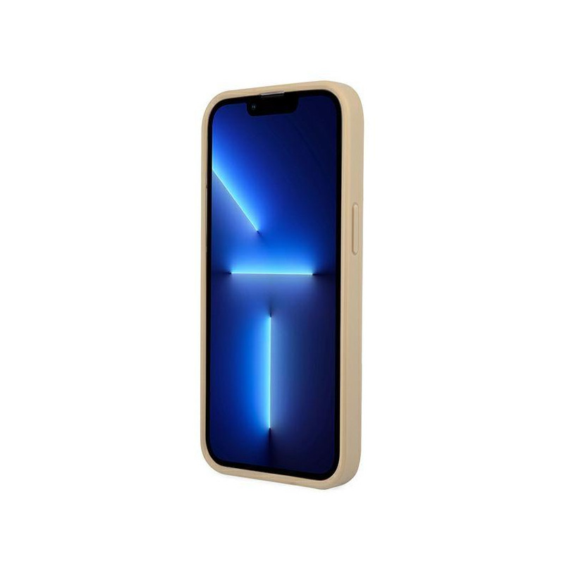 Guess Saffiano Triangle Logo dėklas iPhone 13 mini - smėlio spalvos