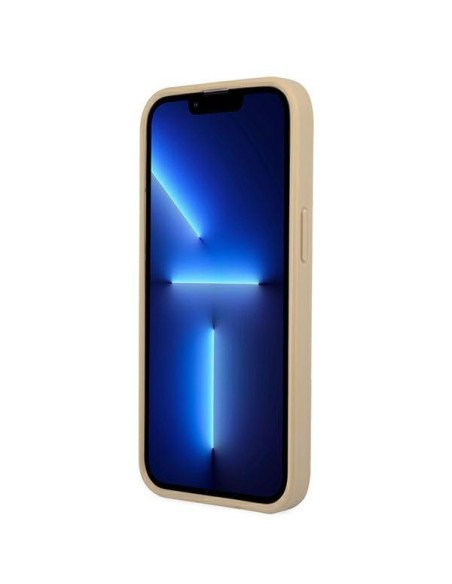 Guess Saffiano Triangle Logo dėklas iPhone 13 mini - smėlio spalvos Guess Saffiano Triangle Logo dėklas iPhone 13 mini - smėlio spalvos