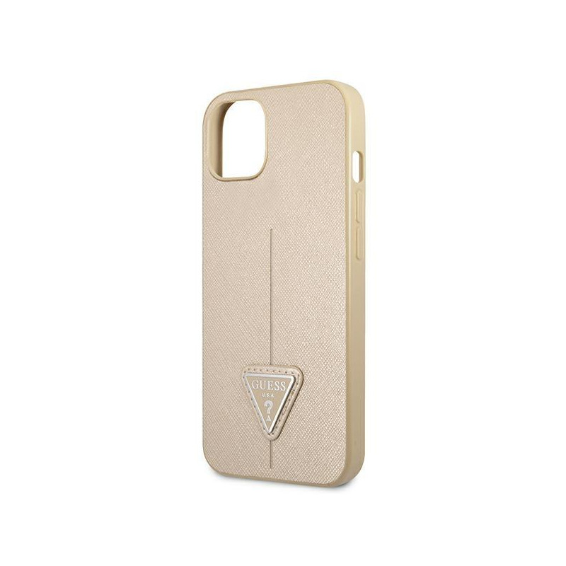 Guess Saffiano Triangle Logo dėklas iPhone 13 mini - smėlio spalvos