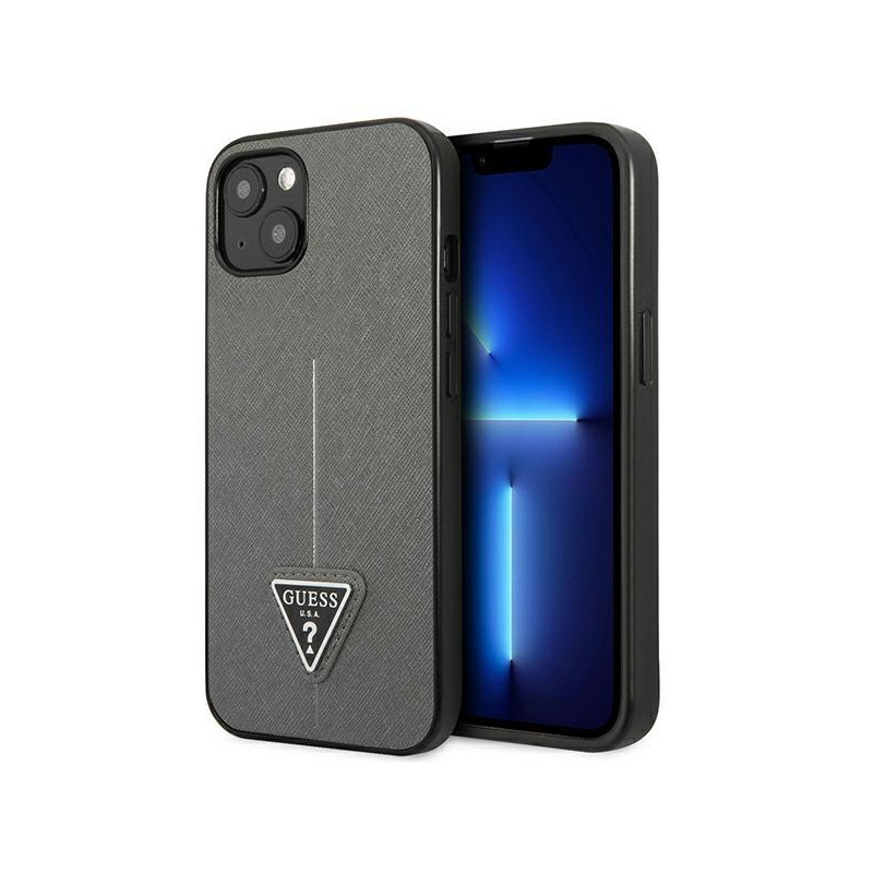 Guess Saffiano Triangle Logo dėklas iPhone 13 mini - sidabrinis