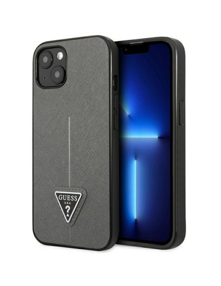 Guess Saffiano Triangle Logo dėklas iPhone 13 mini - sidabrinis