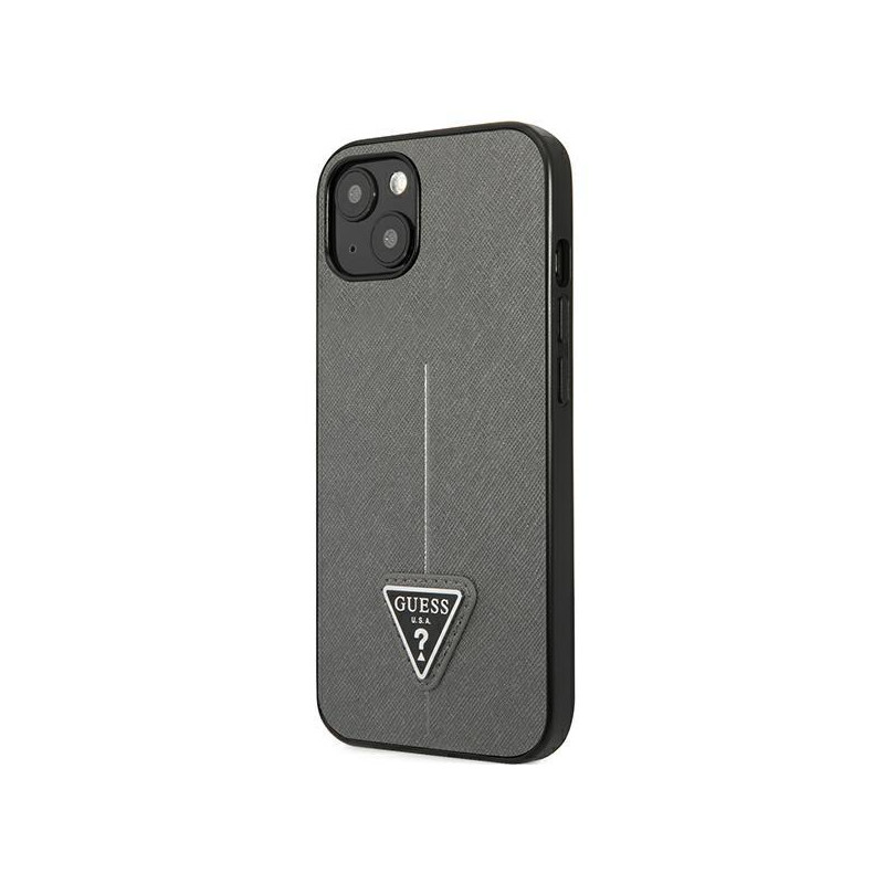 Guess Saffiano Triangle Logo dėklas iPhone 13 mini - sidabrinis