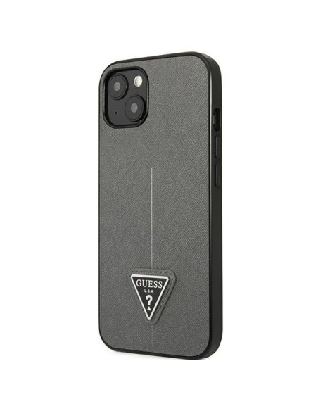 Guess Saffiano Triangle Logo dėklas iPhone 13 mini - sidabrinis