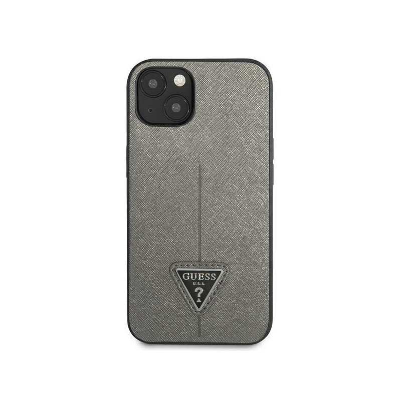 Guess Saffiano Triangle Logo dėklas iPhone 13 mini - sidabrinis