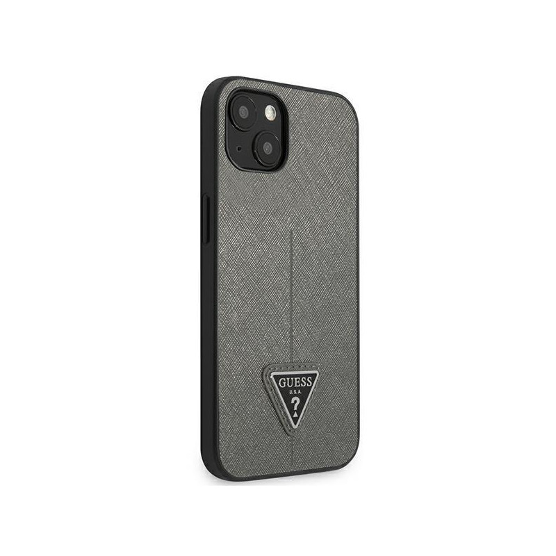 Guess Saffiano Triangle Logo dėklas iPhone 13 mini - sidabrinis