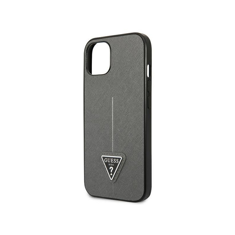 Guess Saffiano Triangle Logo dėklas iPhone 13 mini - sidabrinis