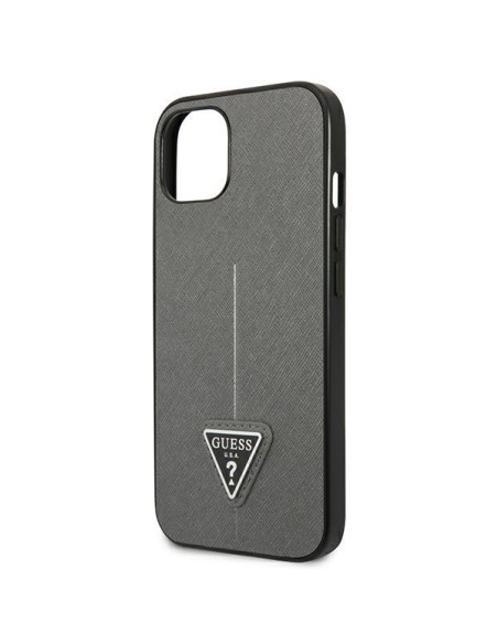Guess Saffiano Triangle Logo dėklas iPhone 13 mini - sidabrinis