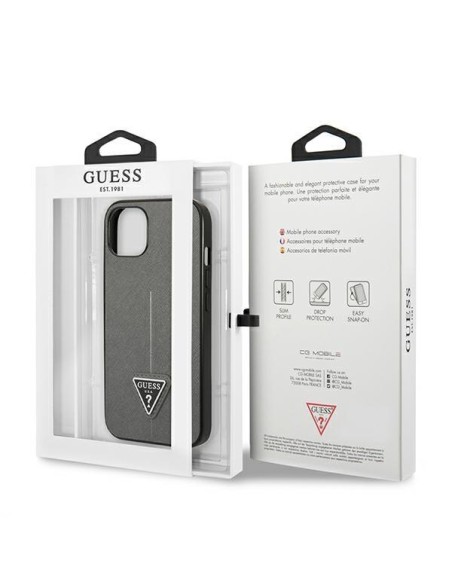 Guess Saffiano Triangle Logo dėklas iPhone 13 mini - sidabrinis