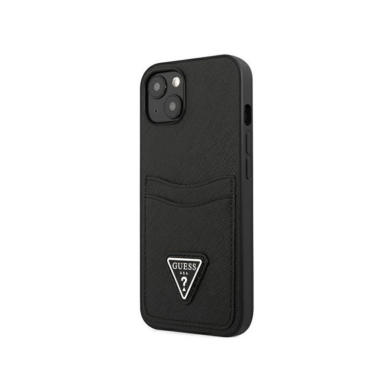 Guess Saffiano Triangle Logo Cardslot dėklas iPhone 13 mini - juodas