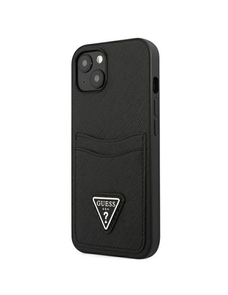 Guess Saffiano Triangle Logo Cardslot dėklas iPhone 13 mini - juodas Guess Saffiano Triangle Logo Cardslot dėklas iPhone 13 mini - juodas