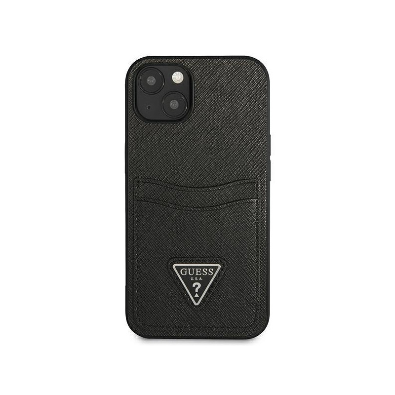 Guess Saffiano Triangle Logo Cardslot dėklas iPhone 13 mini - juodas