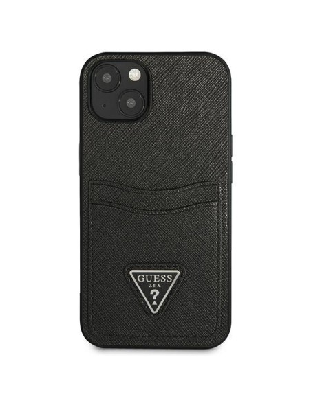 Guess Saffiano Triangle Logo Cardslot dėklas iPhone 13 mini - juodas Guess Saffiano Triangle Logo Cardslot dėklas iPhone 13 mini - juodas