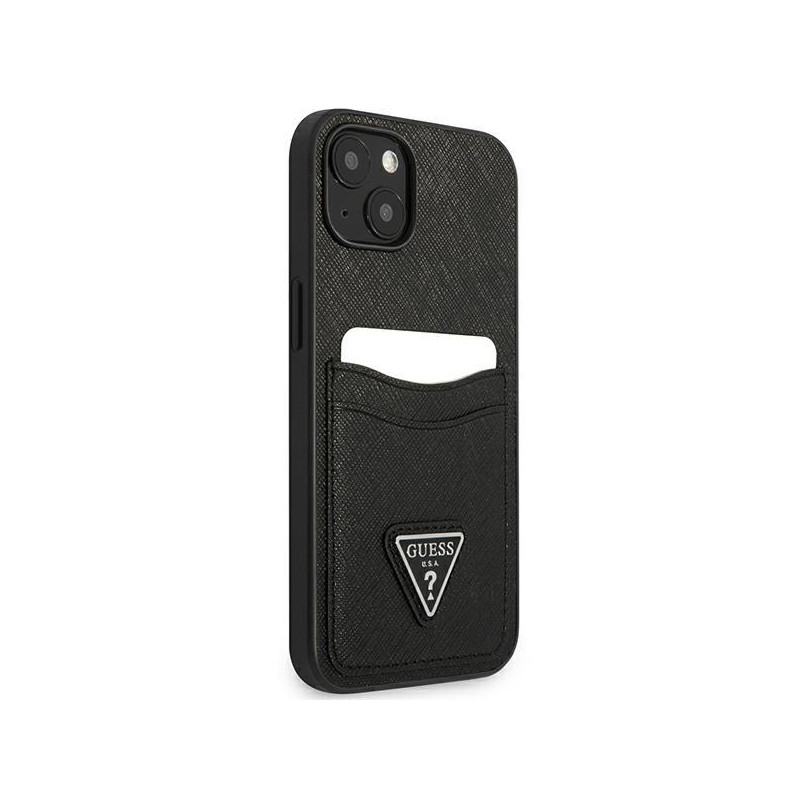 Guess Saffiano Triangle Logo Cardslot dėklas iPhone 13 mini - juodas