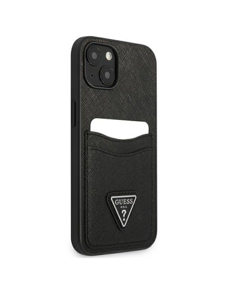 Guess Saffiano Triangle Logo Cardslot dėklas iPhone 13 mini - juodas Guess Saffiano Triangle Logo Cardslot dėklas iPhone 13 mini - juodas