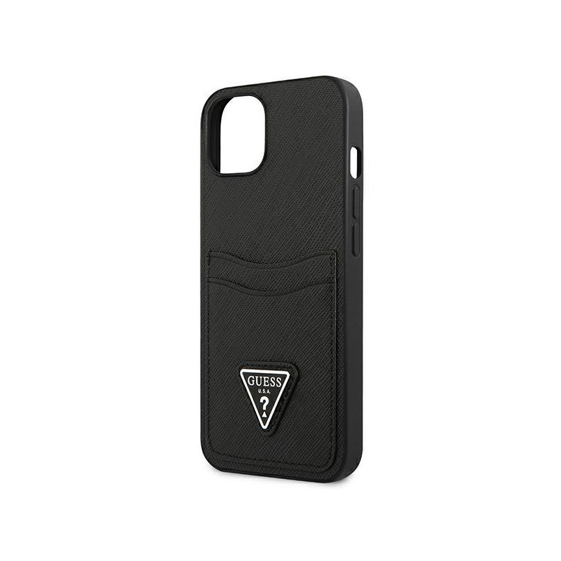 Guess Saffiano Triangle Logo Cardslot dėklas iPhone 13 mini - juodas