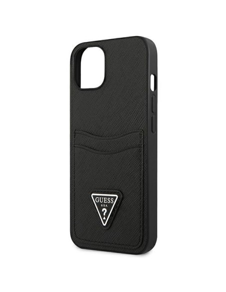 Guess Saffiano Triangle Logo Cardslot dėklas iPhone 13 mini - juodas Guess Saffiano Triangle Logo Cardslot dėklas iPhone 13 mini - juodas