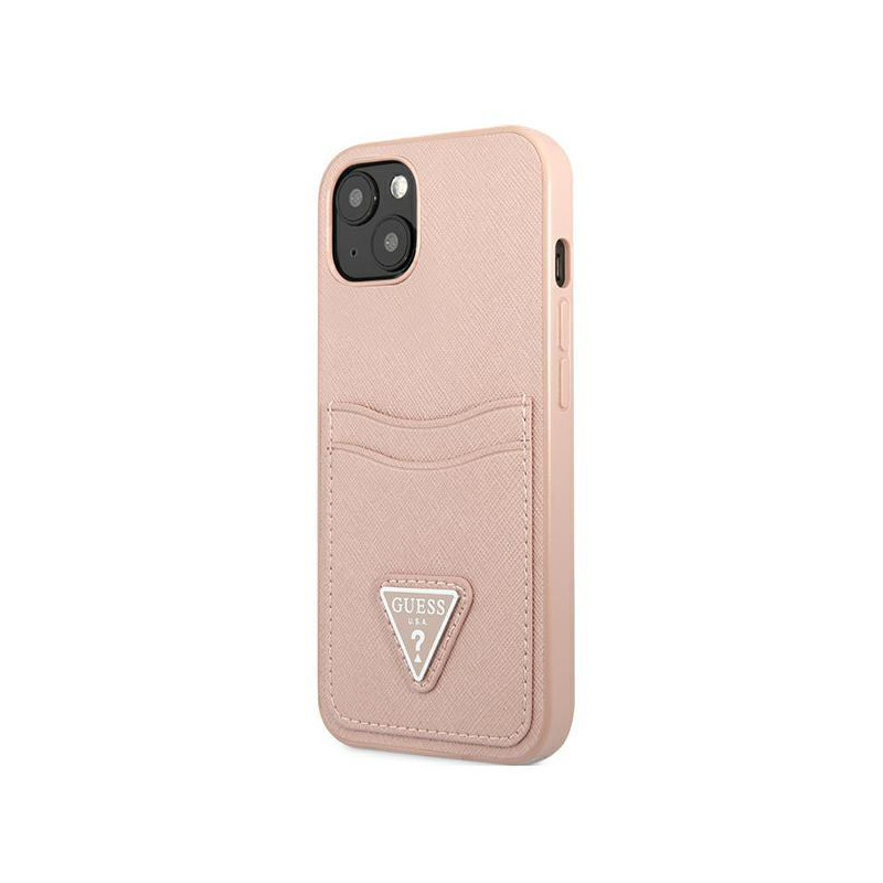Guess Saffiano Triangle Logo Cardslot dėklas iPhone 13 mini - rožinis