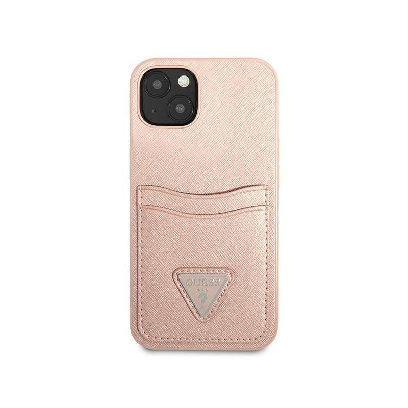 Guess Saffiano Triangle Logo Cardslot dėklas iPhone 13 mini - rožinis