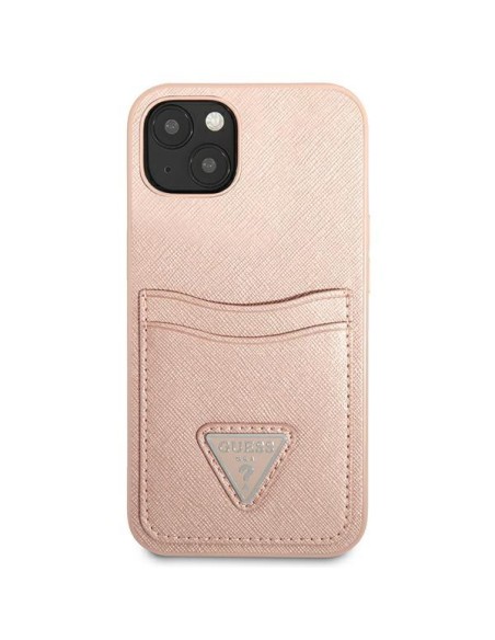 Guess Saffiano Triangle Logo Cardslot dėklas iPhone 13 mini - rožinis Guess Saffiano Triangle Logo Cardslot dėklas iPhone 13 mini - rožinis
