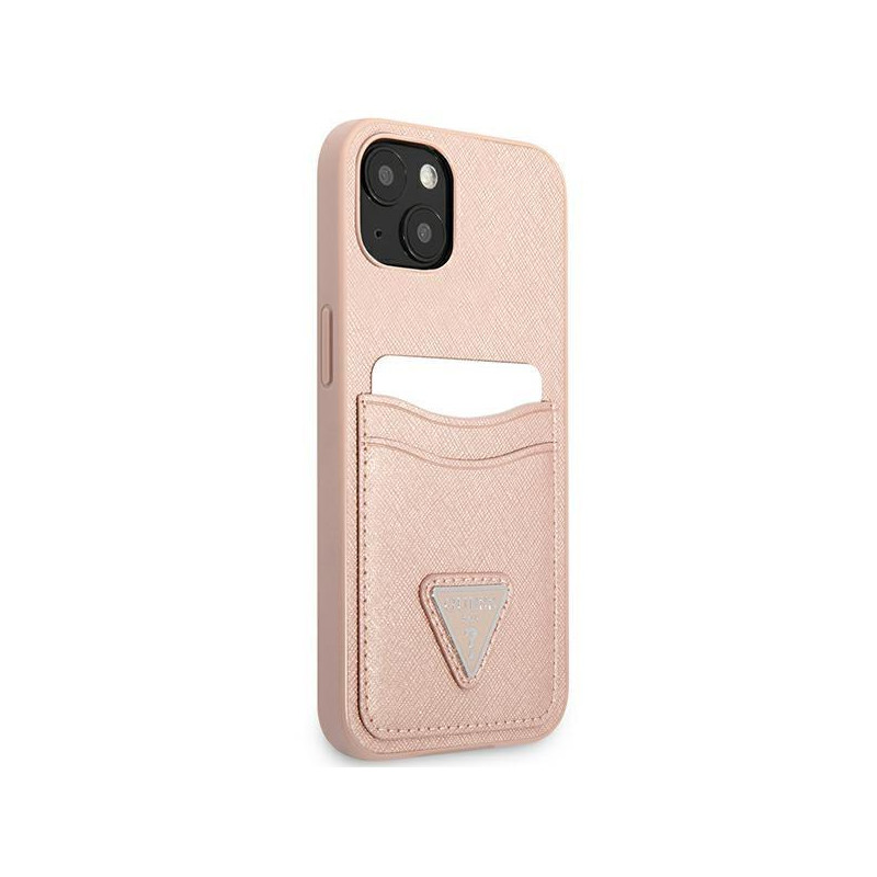 Guess Saffiano Triangle Logo Cardslot dėklas iPhone 13 mini - rožinis