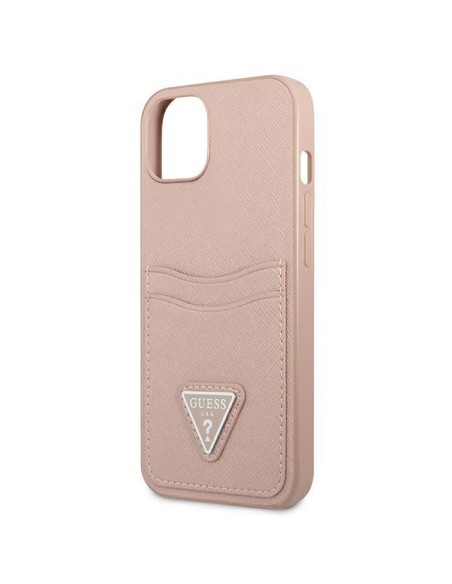 Guess Saffiano Triangle Logo Cardslot dėklas iPhone 13 mini - rožinis Guess Saffiano Triangle Logo Cardslot dėklas iPhone 13 mini - rožinis