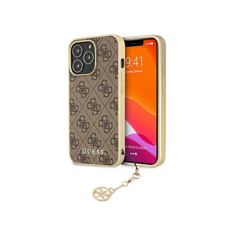 Guess 4G Charms Collection dėklas, skirtas iPhone 13 Pro Max - rudas