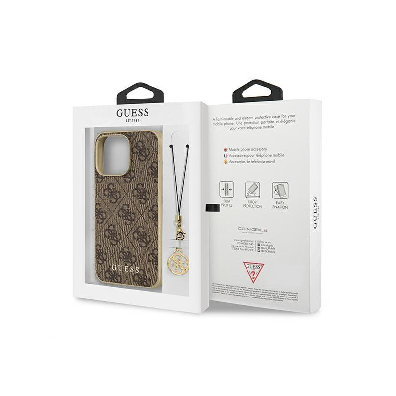 Guess 4G Charms Collection dėklas, skirtas iPhone 13 Pro Max - rudas