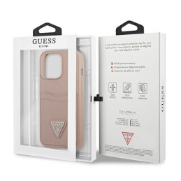 Guess Saffiano Triangle Logo Cardslot dėklas, skirtas iPhone 13 Pro Max - rožinis