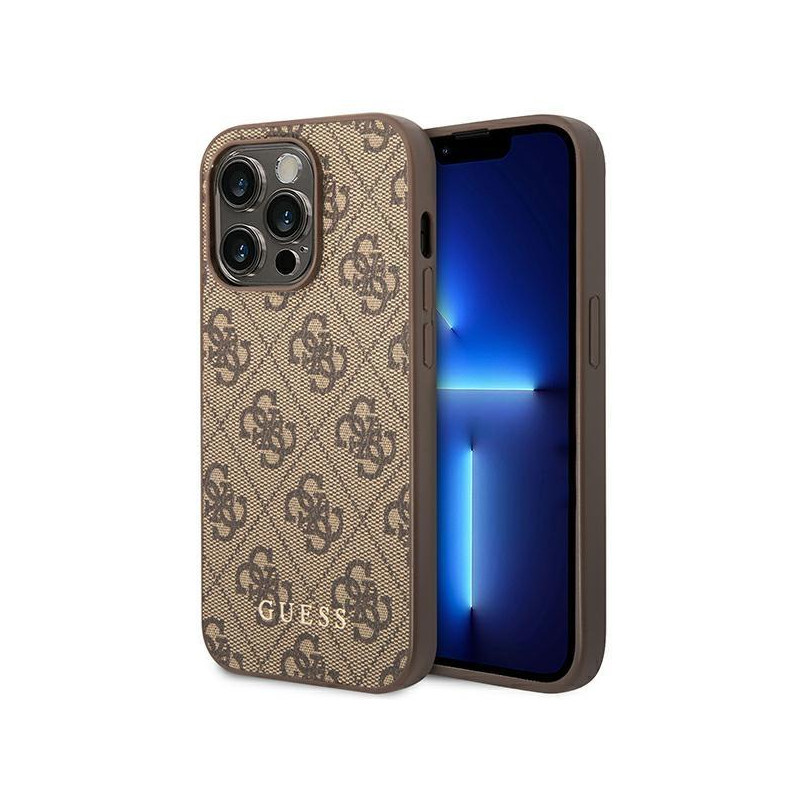 Guess GUHCP14LG4GFBR iPhone 14 Pro 6,1 colio rudas/ rudas kietas dėklas, 4G metalinis auksinis logotipas